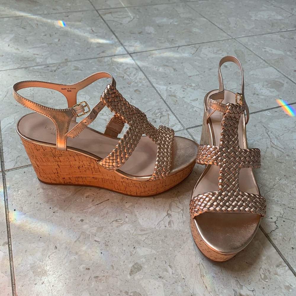 NEW with tags Kate Spade rose gold wedges size 8